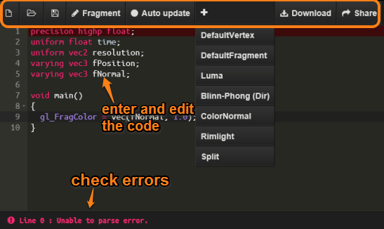 enter and edit the code and check the errors in lines