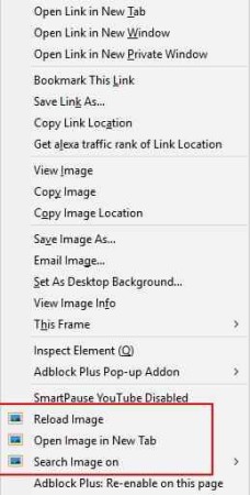 image context menu options