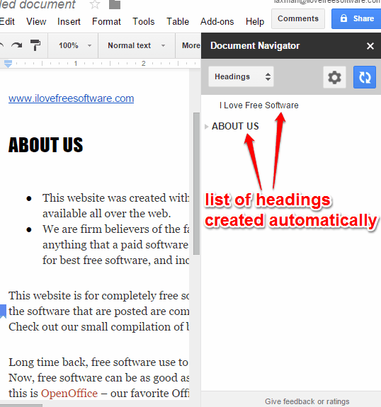 list of headings created automatically