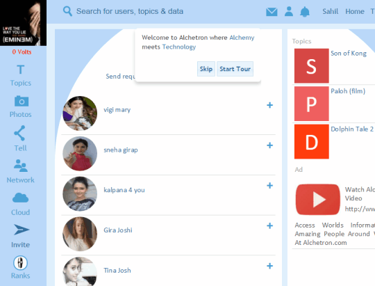 search for topics or users