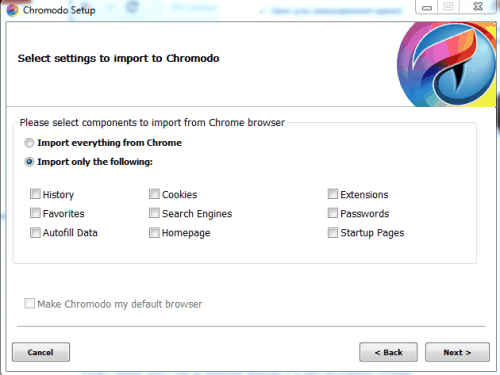select components to import from Chrome browser