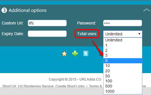 set total uses for short URL and other options