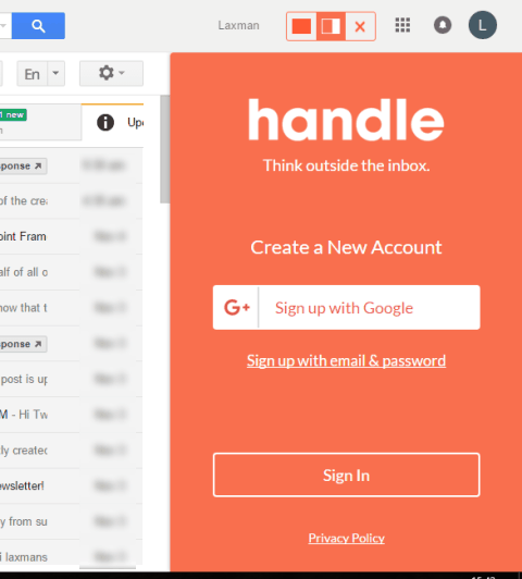 sign up to Handle