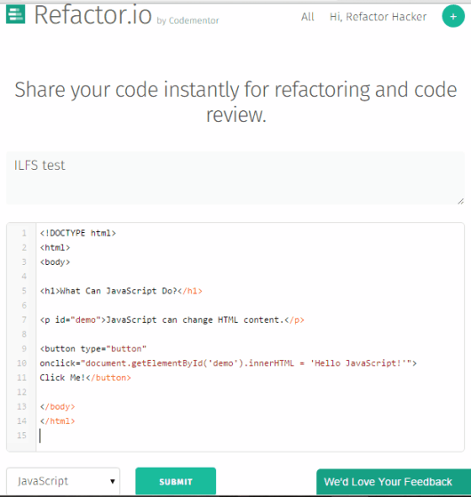 submit code for code refraction