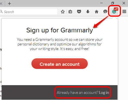 use add-on icon to sign up or sign in to your Grammarly account