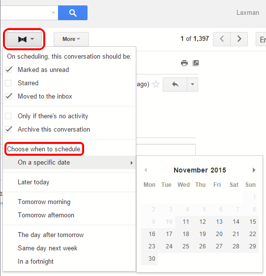 use extension icon and choose when to schedule