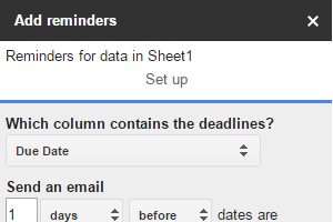 Add Reminders Google Sheets add-on