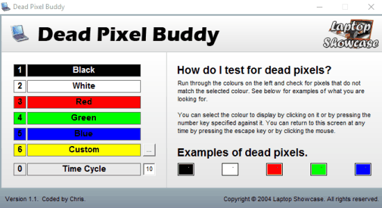 Dead Pixel Buddy- interface