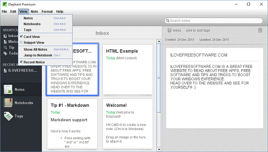 Elephant view modes