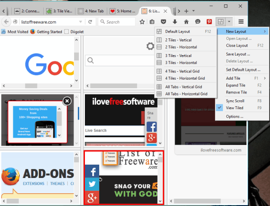 Firefox add-on to add tabs as tiles