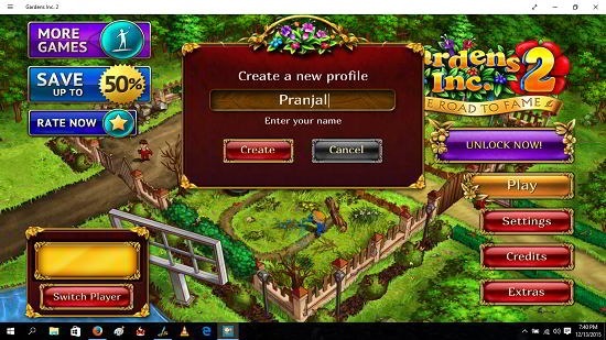 Gardens Inc. 2 main screen