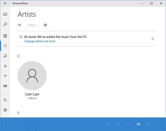 Groove Music artist view