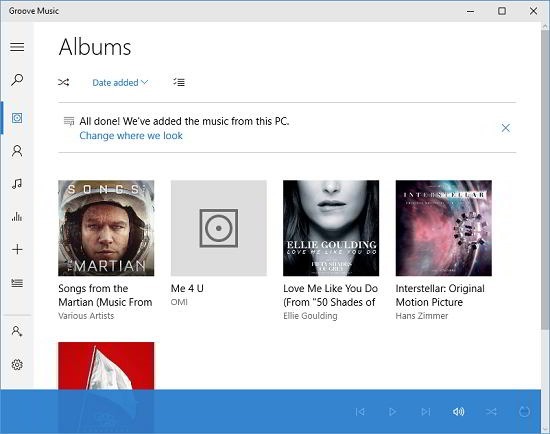 Groove Music main screen