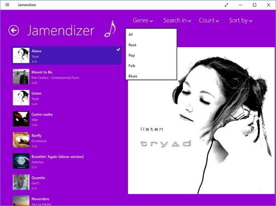 Jamendizer playlist loaded sort by genre