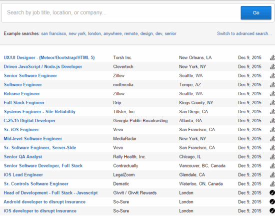 Jobs List website to search jobs listed in GitHub, Stack Overflow, Designer News, etc