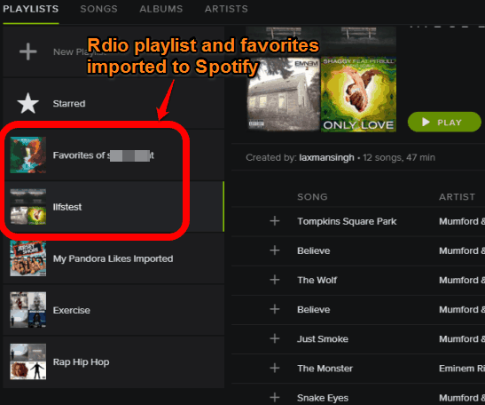 Rdio playlists and favorites imported to Spotify