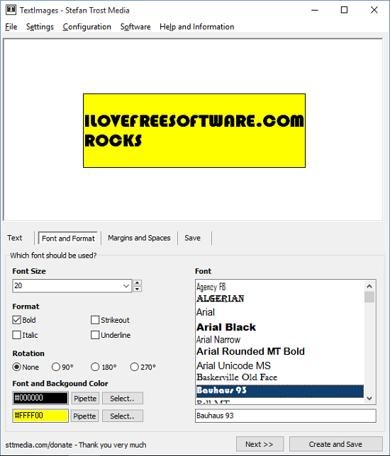 TextImages font and format