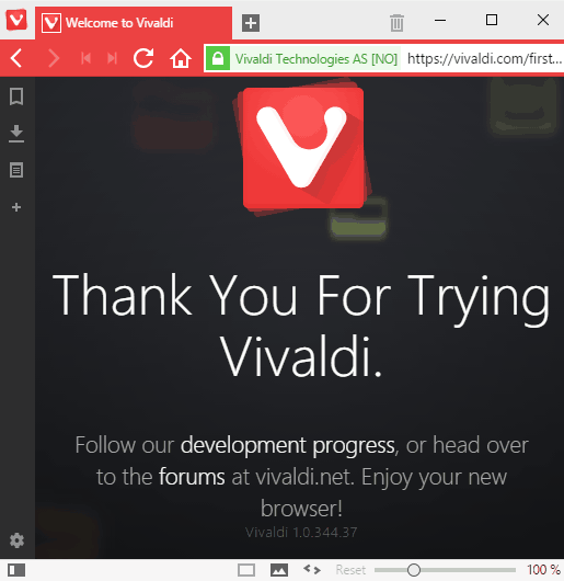 Vivaldi Web Browser- interface
