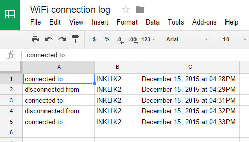 WiFi connection log sheet