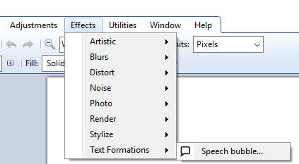 access Speech Bubble option in Effects menu