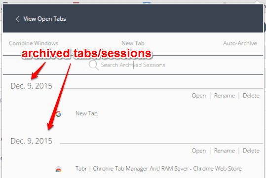 access archived tabs or sessions