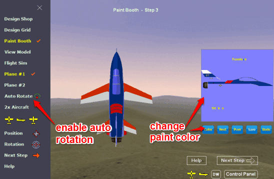 change paint of plane and other settings