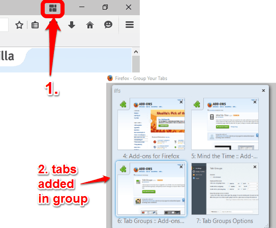 click extension icon to add tabs to group