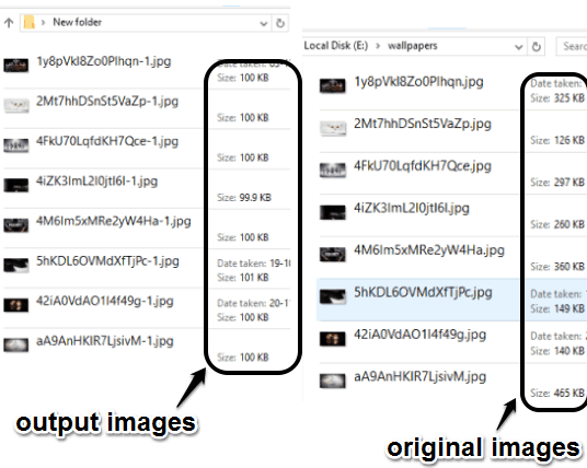 difference between the size of output and original images