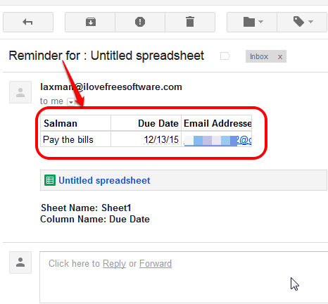 email reminder received