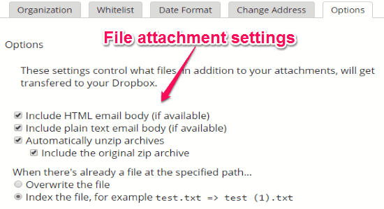 file attachment settings