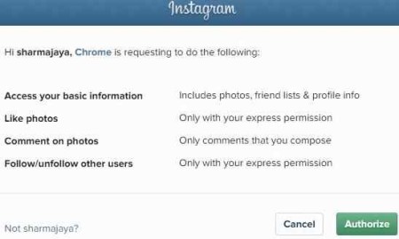 instagram for chrome authorize