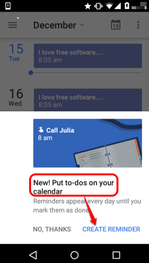 new Reminder feature in Google Calendar app