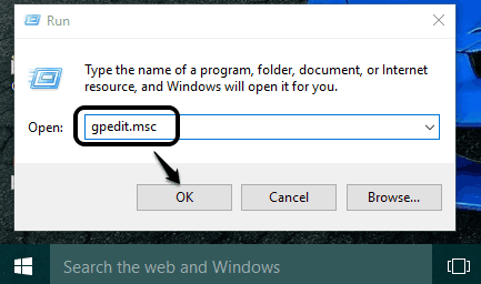 open local group policy editor window using Run dialog box