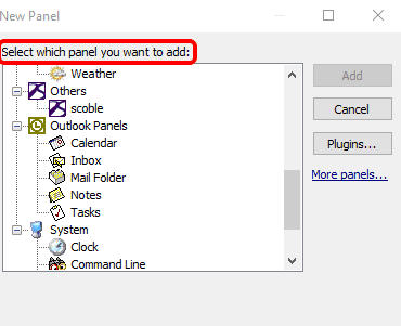 select a panel to add