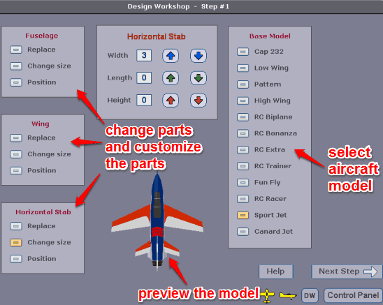 select aircraft model and customize it