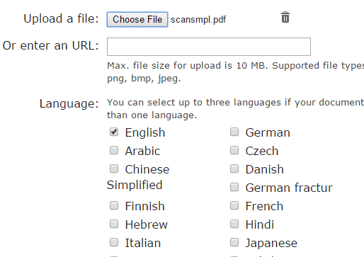 upload PDF file and select output language
