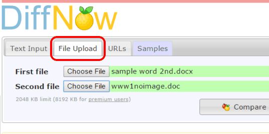 upload your Word documents and use Compare button