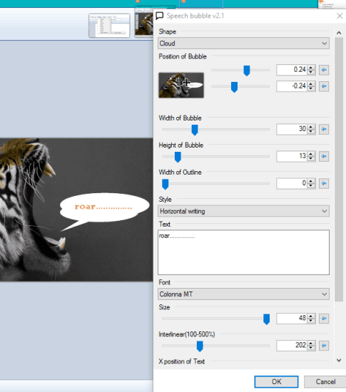 use Speech Bubble window and preview the changes