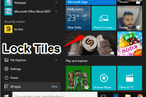 Lock Tiles in Windows 10