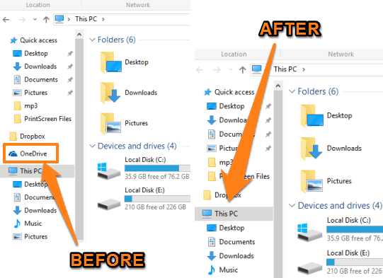 OneDrive removed from Windows 10 File Explorer