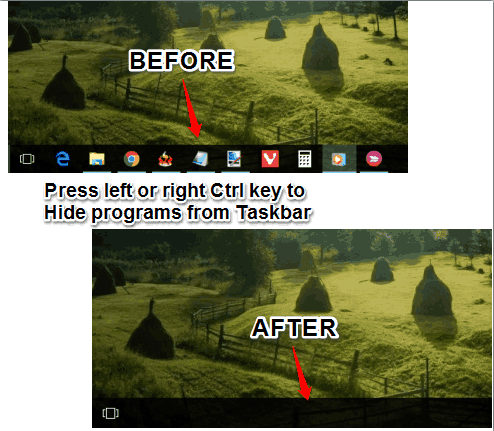 Press the hotkey to hide running programs from taskbar