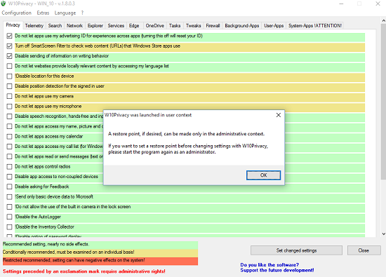 W10Privacy main screen