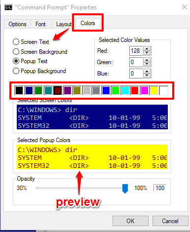 access Colors tab to change tab
