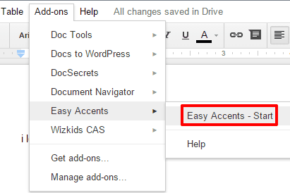 access Easy Accents from add-ons