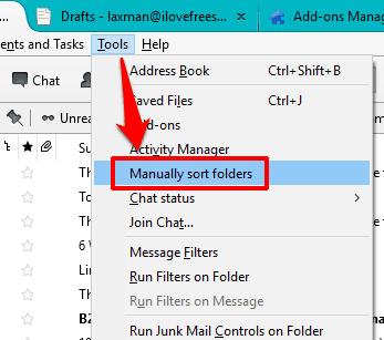 access Manually sort folders option