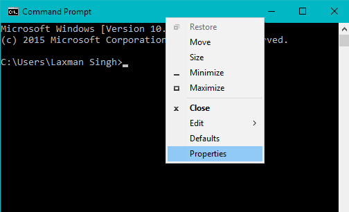 access Properties option