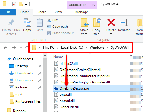 access SysWOW64 to find OneDriveSetup