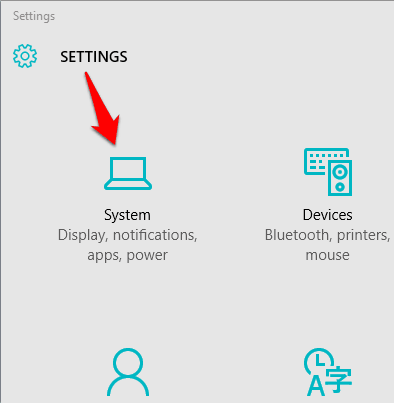 access System from Settings window