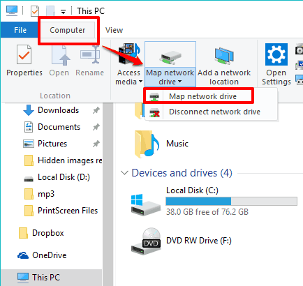 access map network drive option