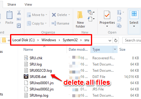 access sru folder and delete all files